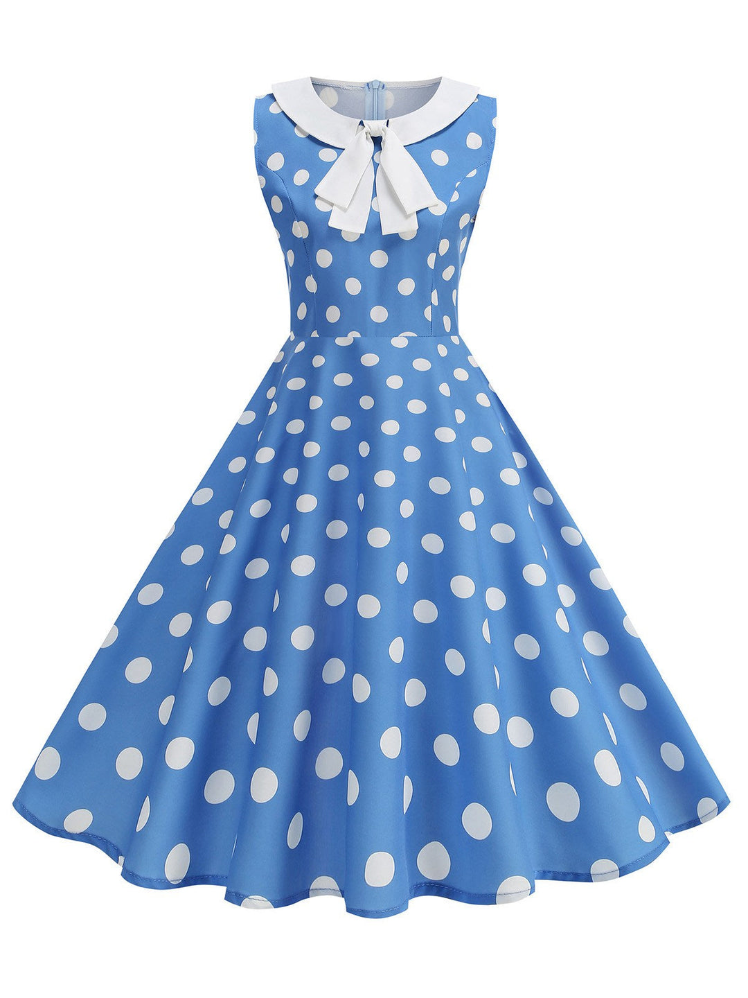 1950s Polka Dot Peter Pan Collar Sleeveless Dress - vintage dress, retro fashion, rockabilly