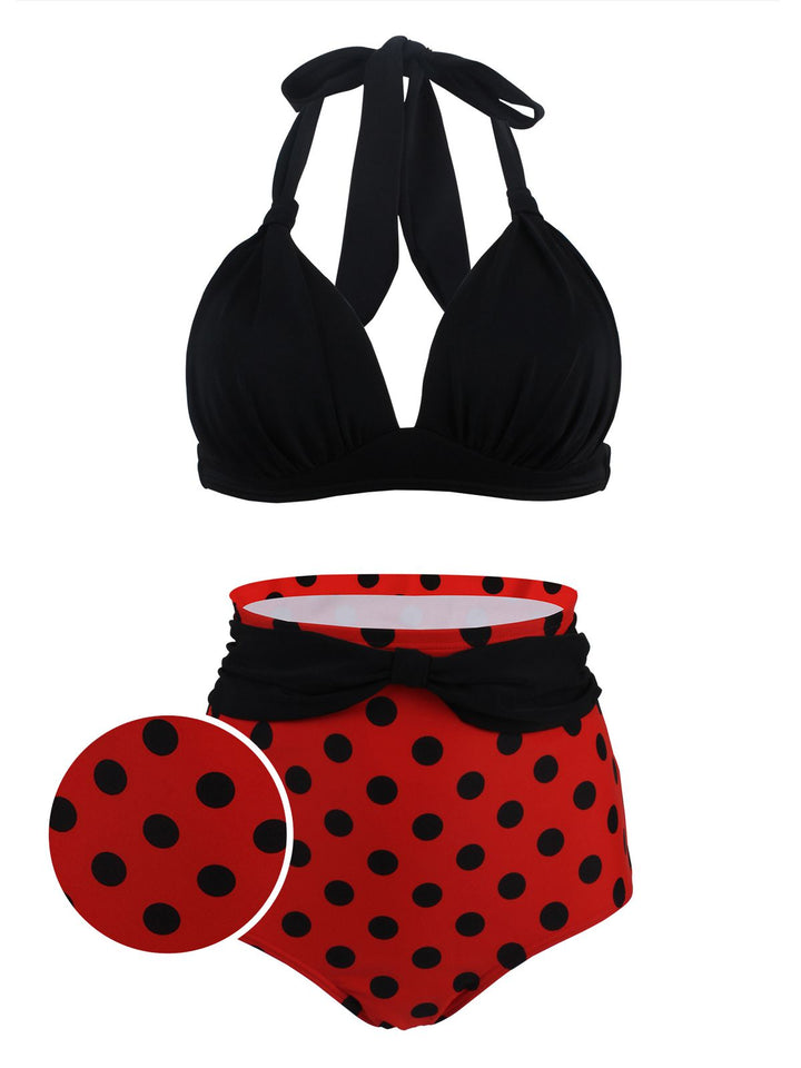 Polka Dot Pleated Halter Bikini: timeless style reimagined