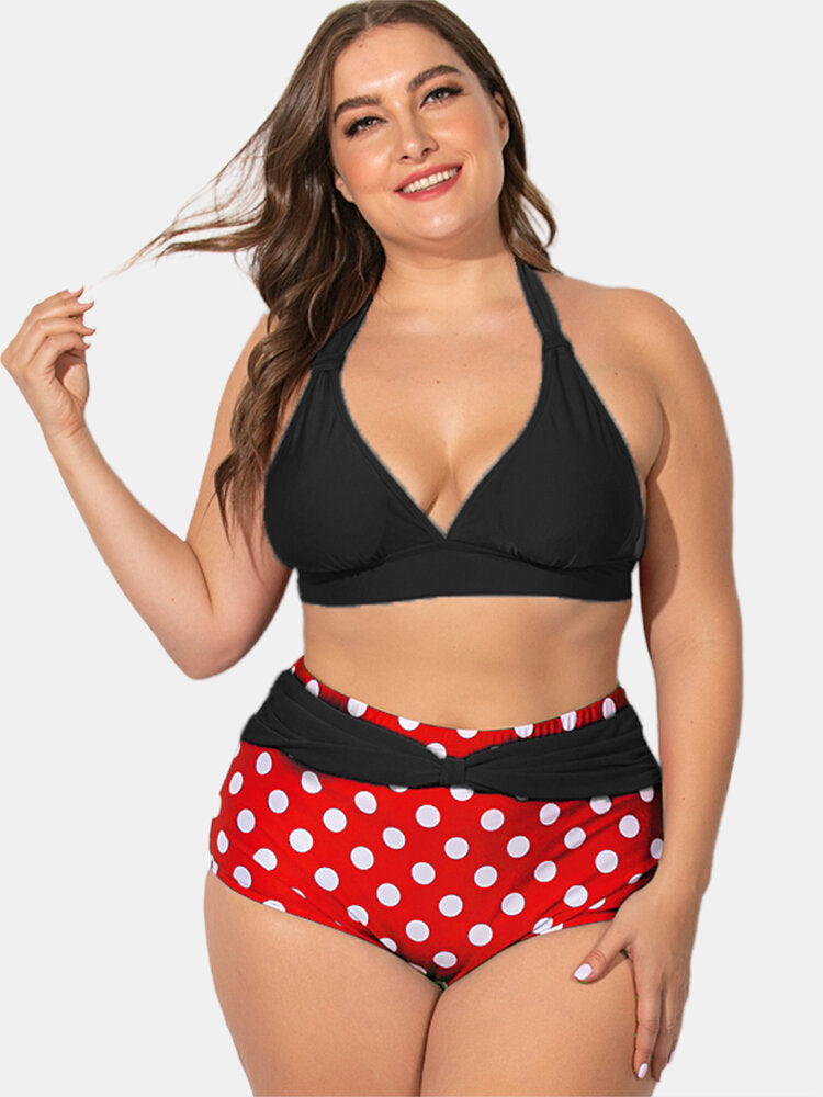 Polka Dot Pleated Halter Bikini — vintage elegance for the modern woman