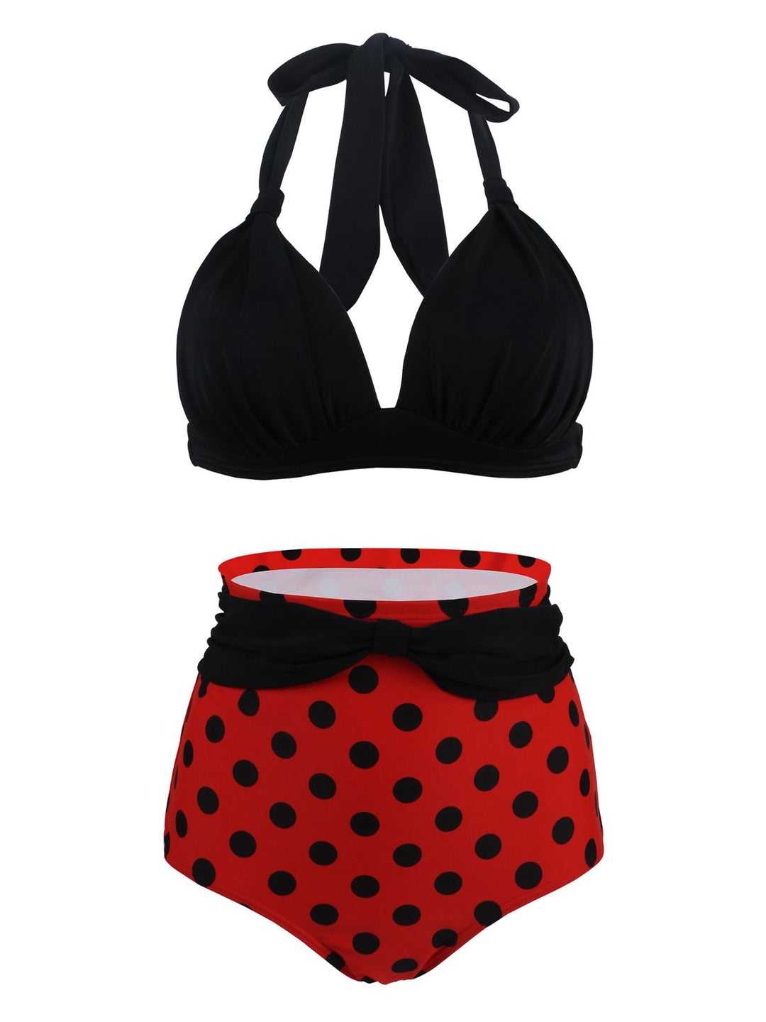 Polka Dot Pleated Halter Bikini: timeless style reimagined