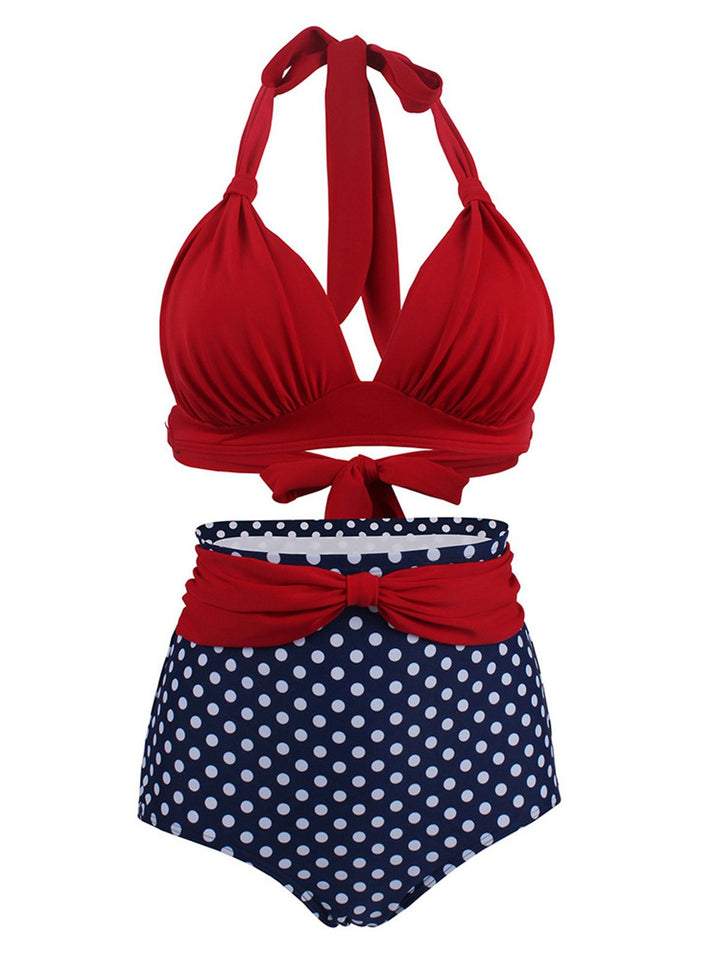 Polka Dot Pleated Halter Bikini — vintage elegance for the modern woman