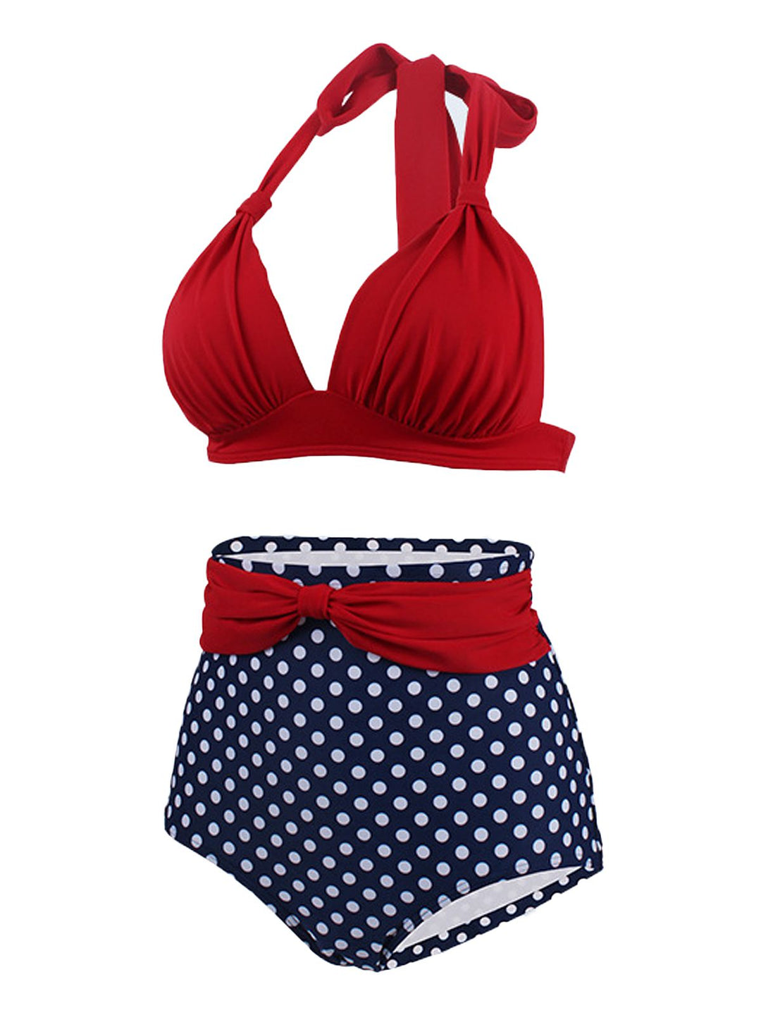Polka Dot Pleated Halter Bikini: timeless style reimagined