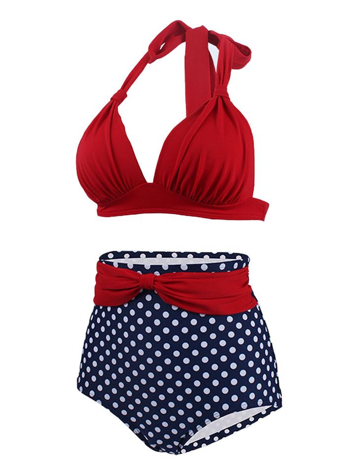 Polka Dot Pleated Halter Bikini: timeless style reimagined