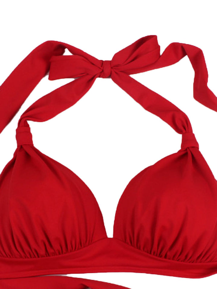 Polka Dot Pleated Halter Bikini — vintage elegance for the modern woman