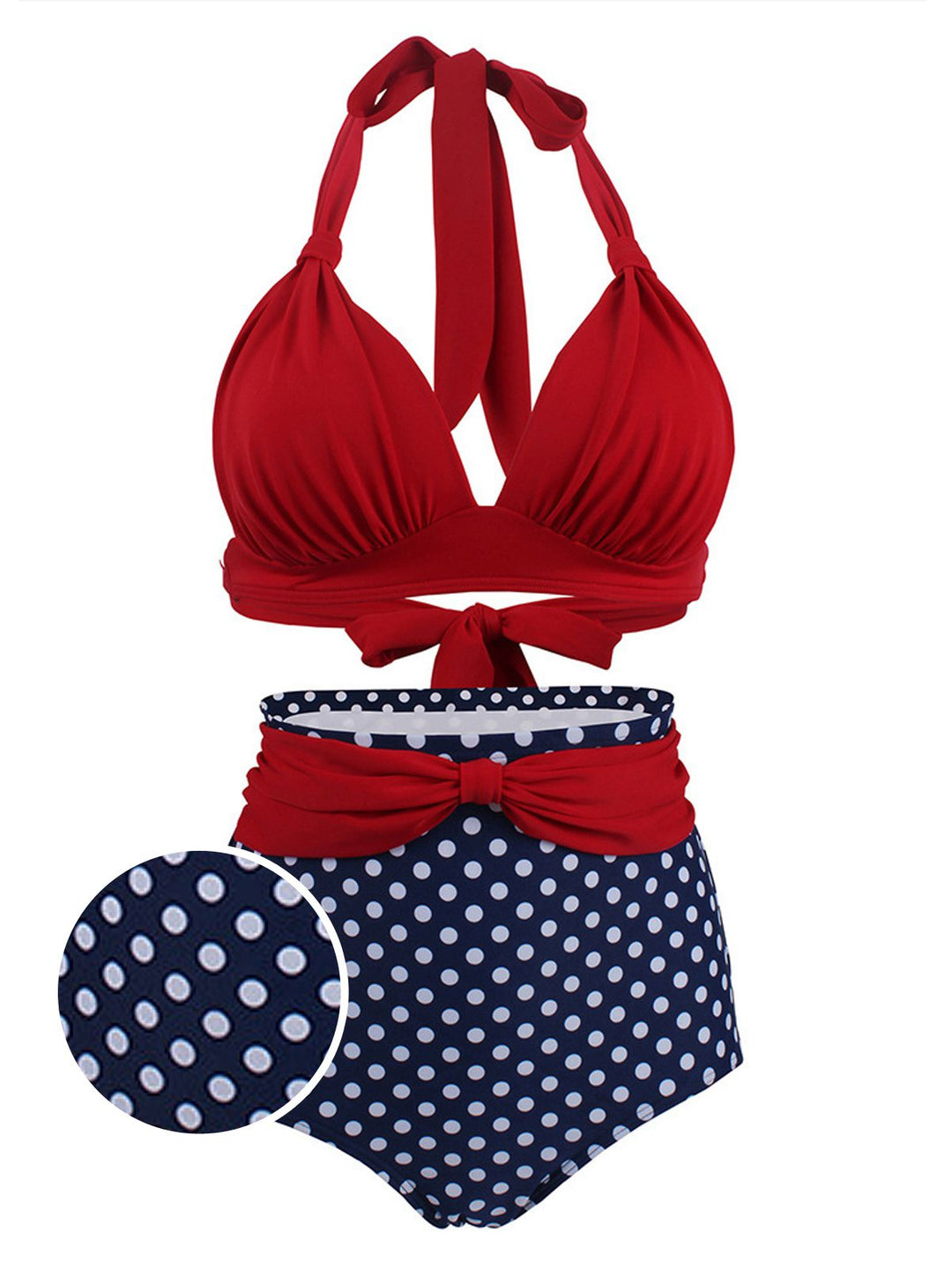 Polka Dot Pleated Halter Bikini: timeless style reimagined