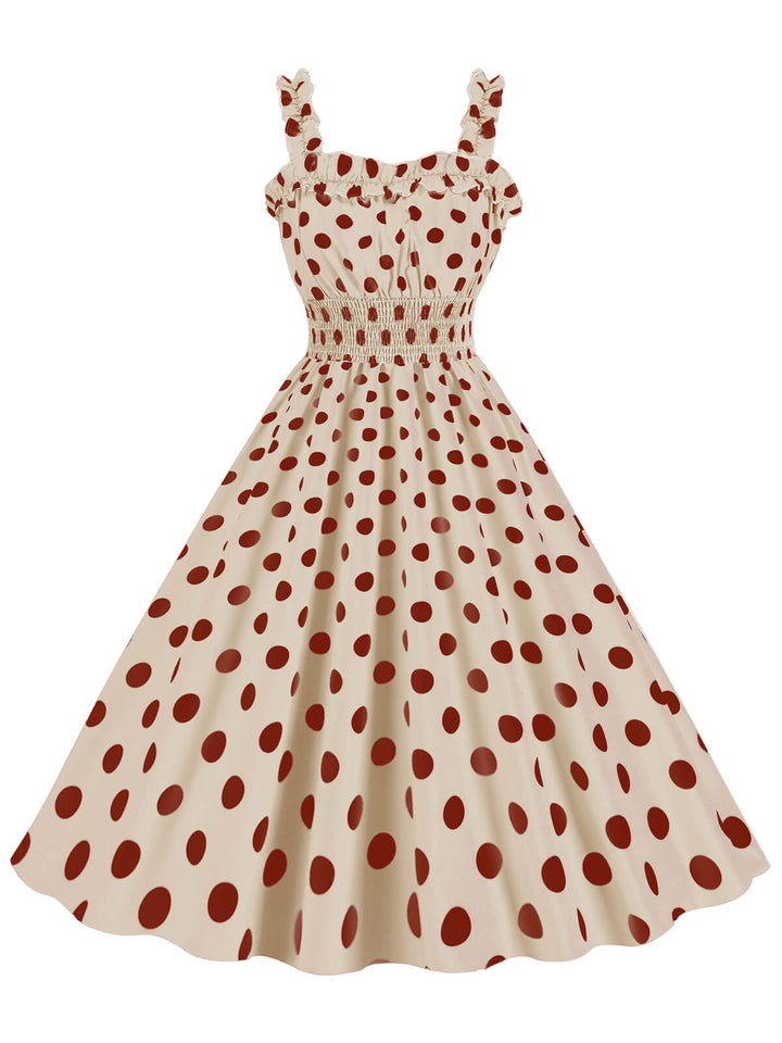 1950s Polka Dot Smocking Strap Dress: where 1950s romance meets her modern spirit