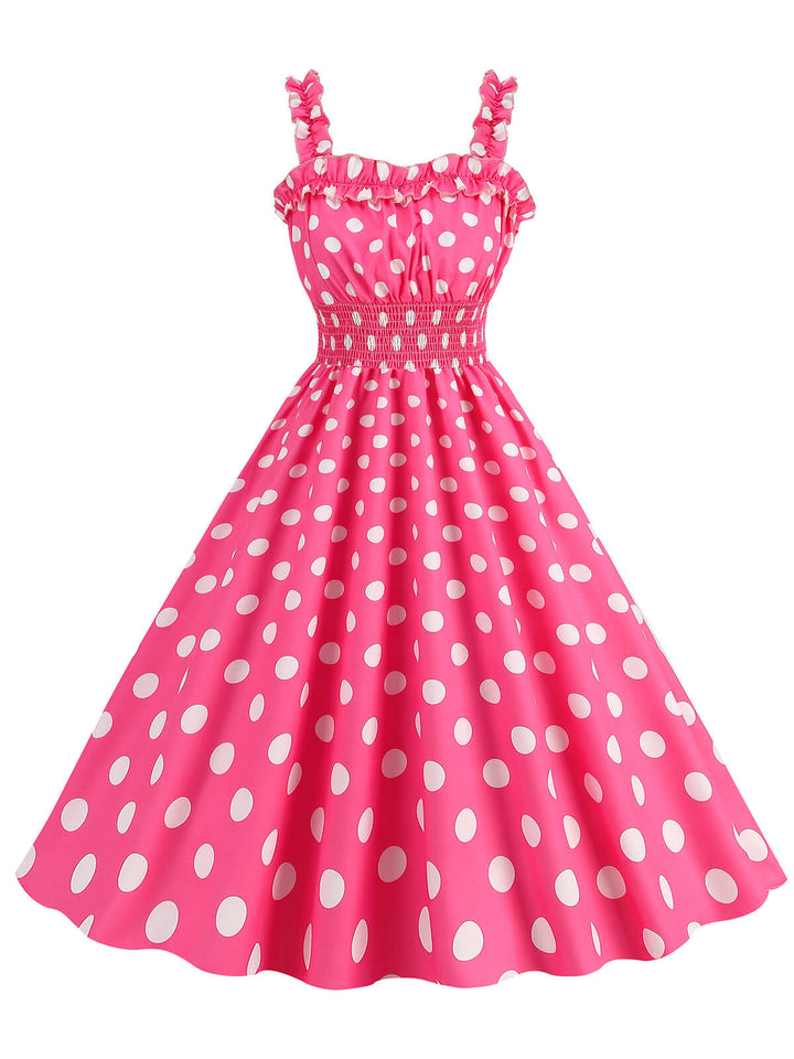 1950s Polka Dot Smocking Strap Dress — a 1950s silhouette that turns sidewalks into runways