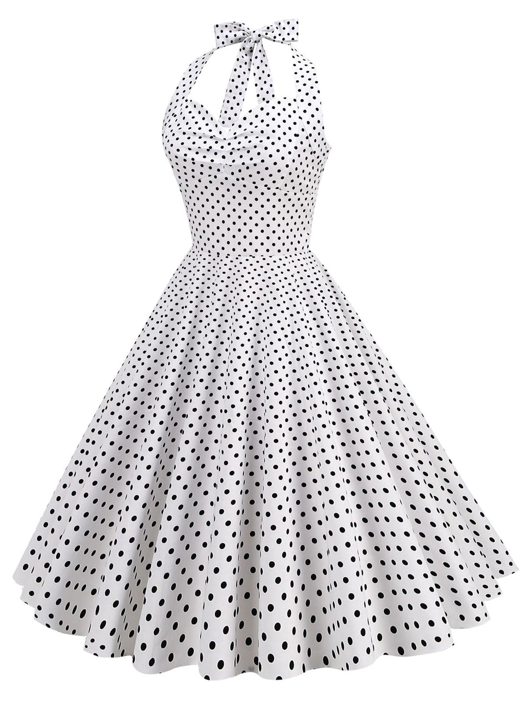 1950s Polka Dots Lace Up Halter Swing Dress: where 1950s romance meets her modern spirit