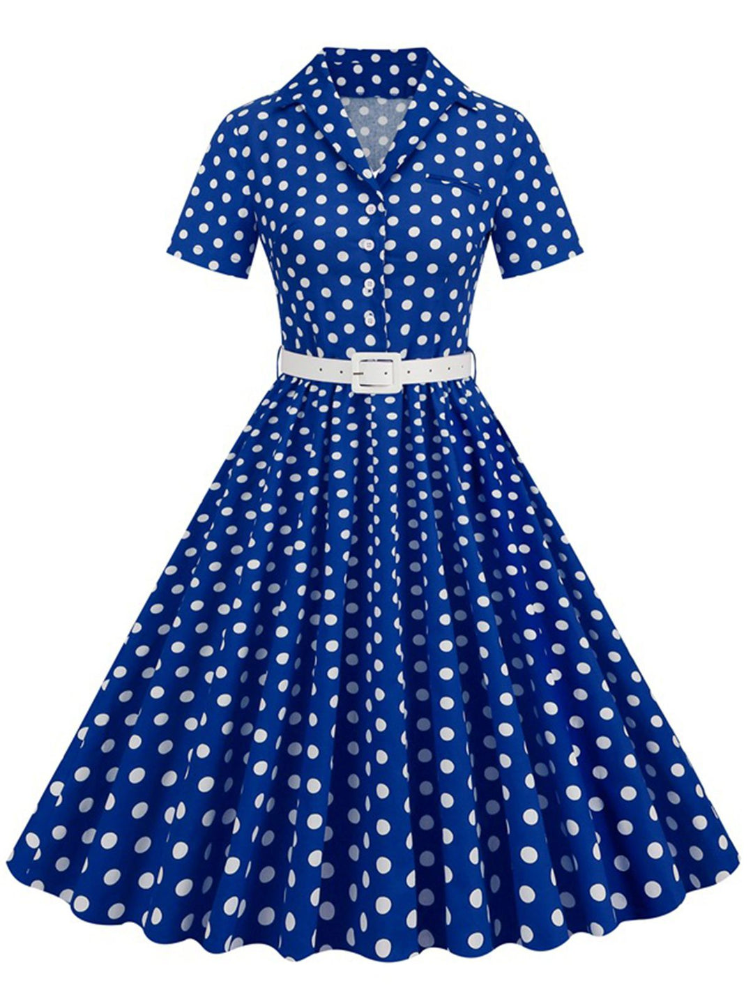 1950s Polka Dots Lapel Belted Dress — the kind of 1950s dress that makes strangers smile