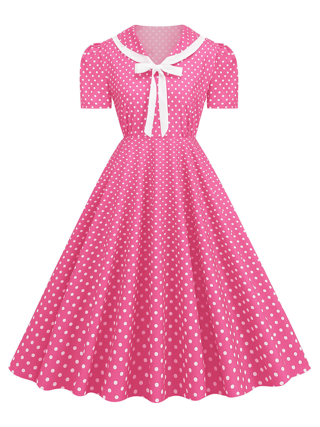 1950s Polka Dots Lapel Bowknot Swing Dress, vintage dress, retro fashion, rockabilly, pin-up fashion - perfect for women who love vintage and retro fashion