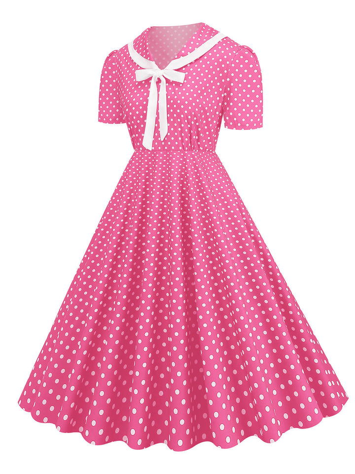 1950s Polka Dots Lapel Bowknot Swing Dress, vintage dress, retro fashion, rockabilly, pin-up fashion - perfect for women who love vintage and retro fashion