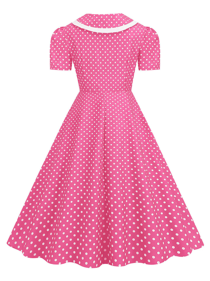 1950s Polka Dots Lapel Bowknot Swing Dress, vintage dress, retro fashion, rockabilly, pin-up fashion - perfect for women who love vintage and retro fashion