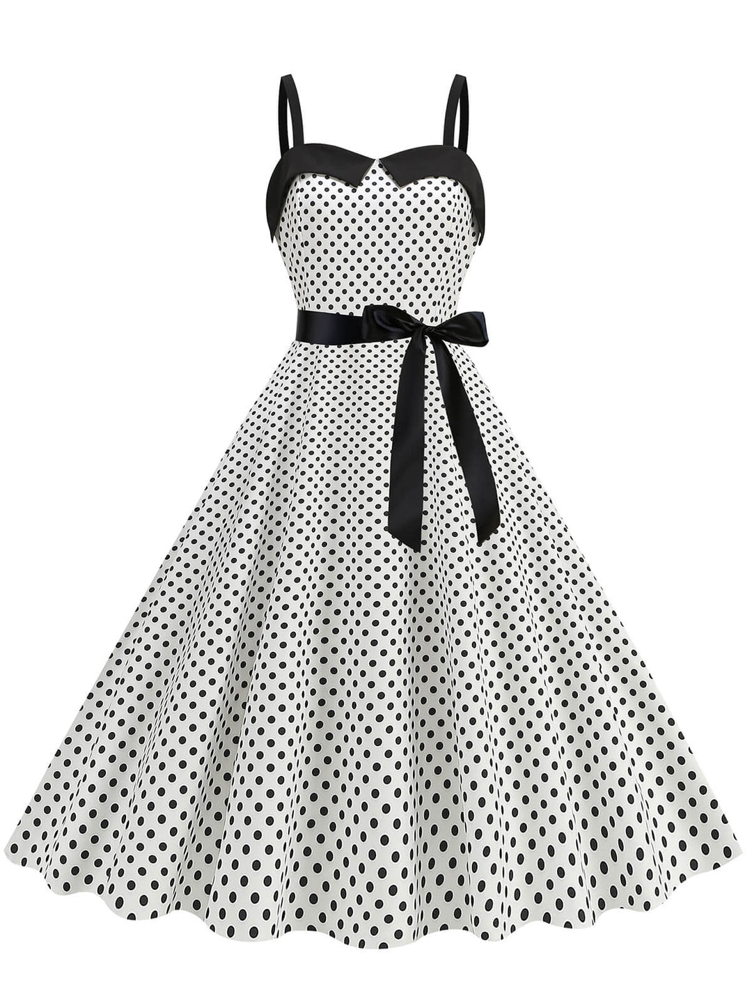 1950s Polka Dots Patchwork Ribbon Strap Dress — a 1950s silhouette that turns sidewalks into runways