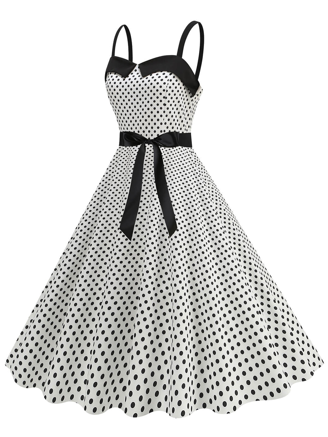 1950s Polka Dots Patchwork Ribbon Strap Dress: where 1950s romance meets her modern spirit