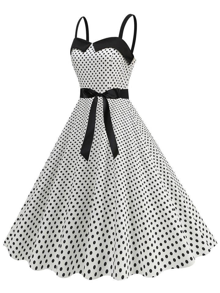 1950s Polka Dots Patchwork Ribbon Strap Dress: where 1950s romance meets her modern spirit
