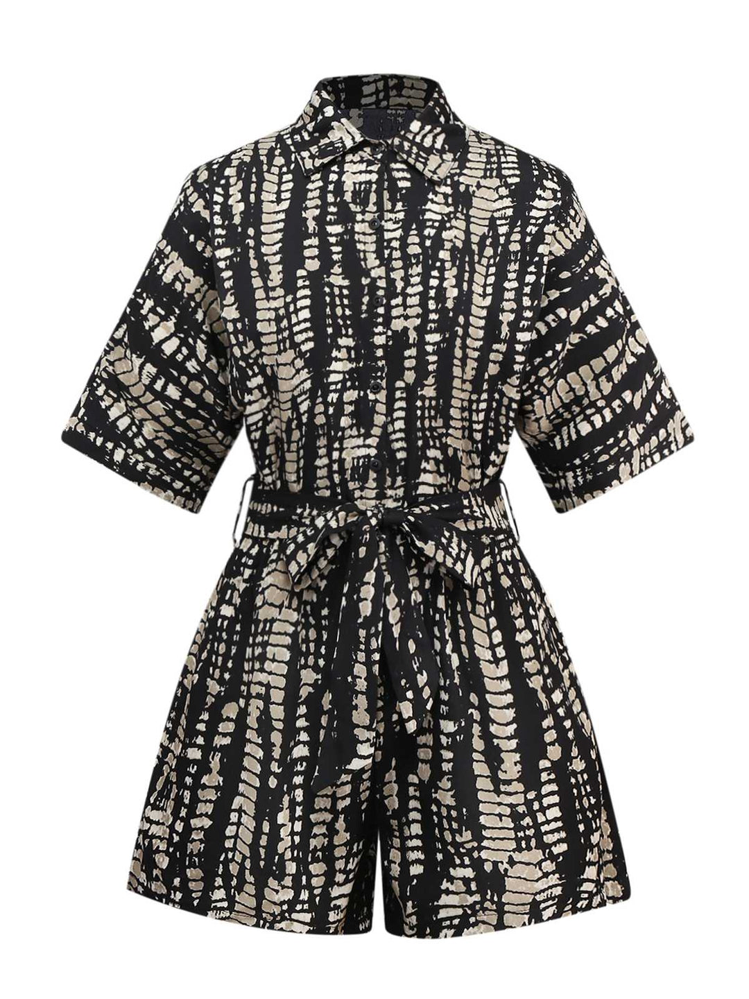 1950s Print Tie Waist Shirt Romper - vintage jumpsuit, retro fashion