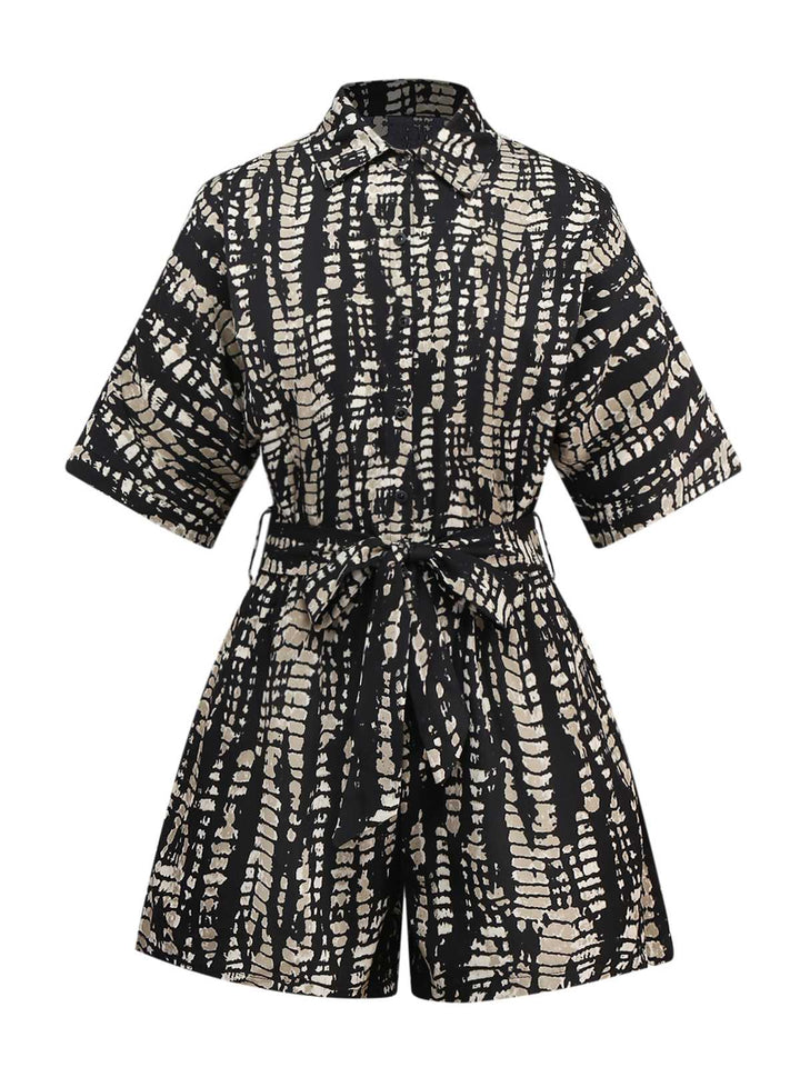 1950s Print Tie Waist Shirt Romper - vintage jumpsuit, retro fashion