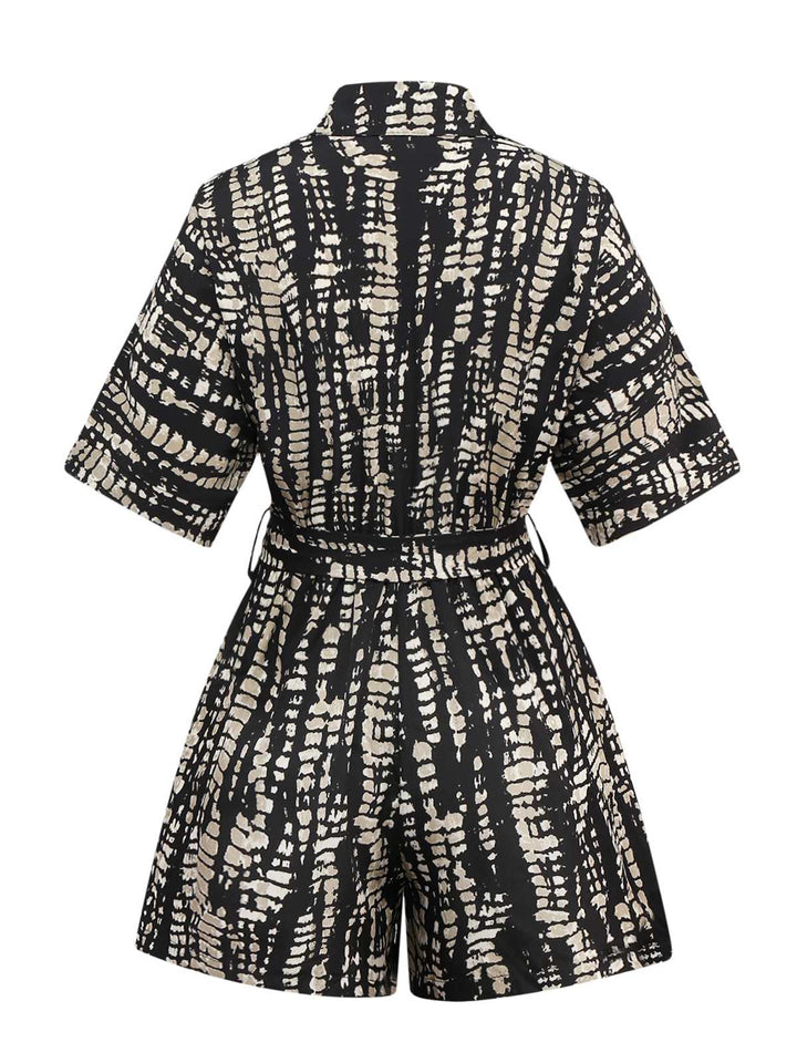 1950s Print Tie Waist Shirt Romper - vintage jumpsuit, retro fashion