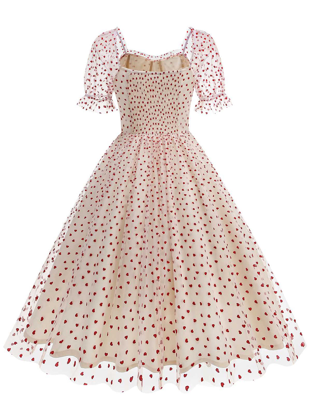 1950s Puff Sleeve Valentine Heart Mesh Dress — a 1950s silhouette that turns sidewalks into runways