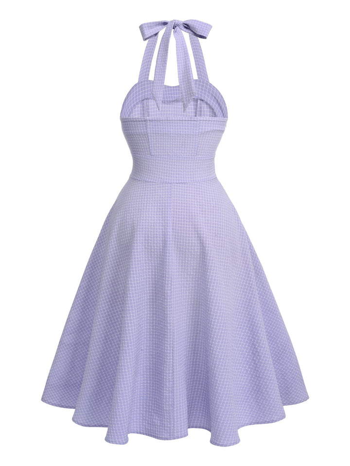 1950s Purple Halter Swing Vintage Dress — vintage elegance for the modern woman