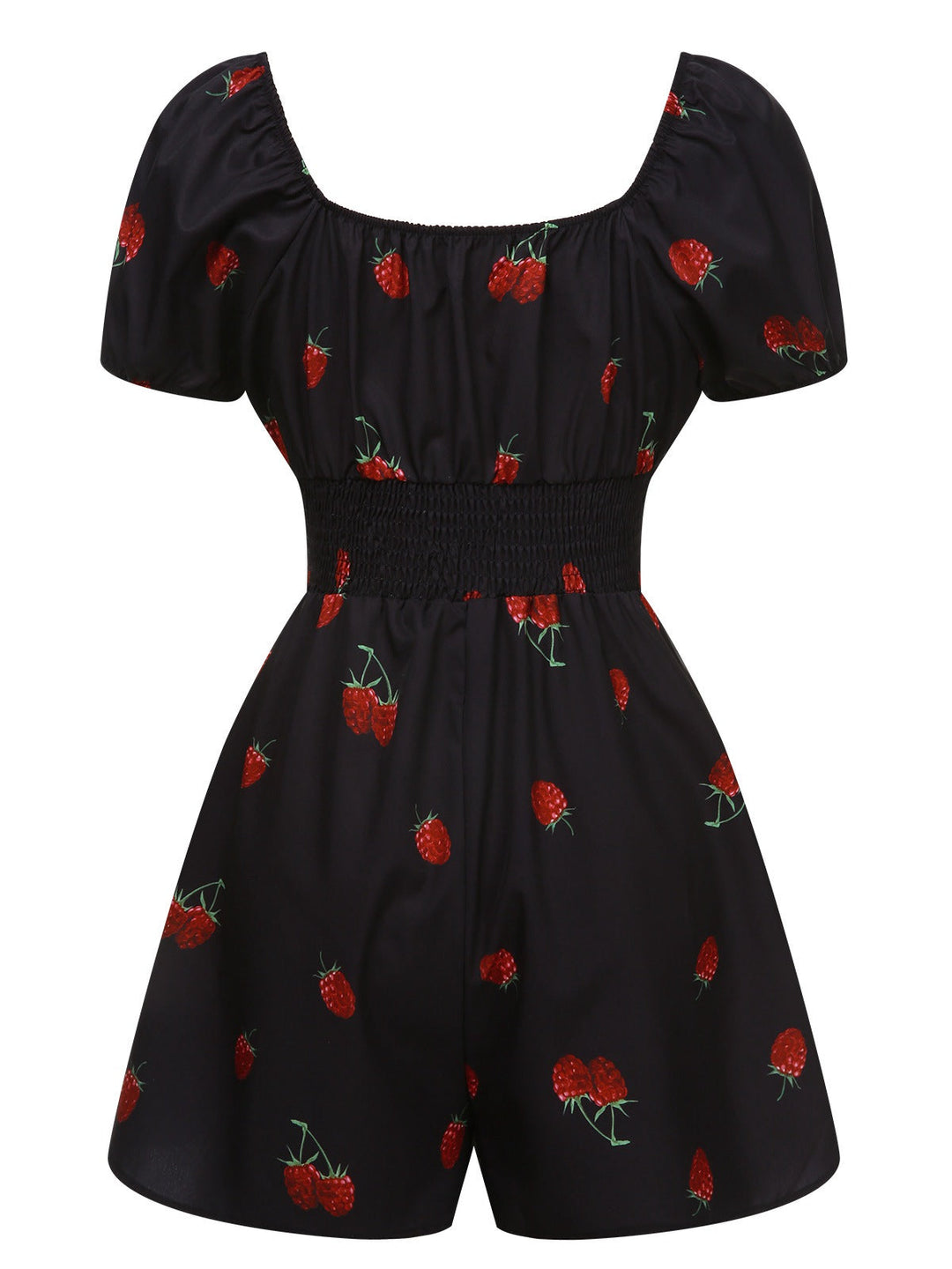 Black 1950s Raspberry Puff Sleeves Romper - vintage romper, retro jumpsuit, playful style for vintage lovers