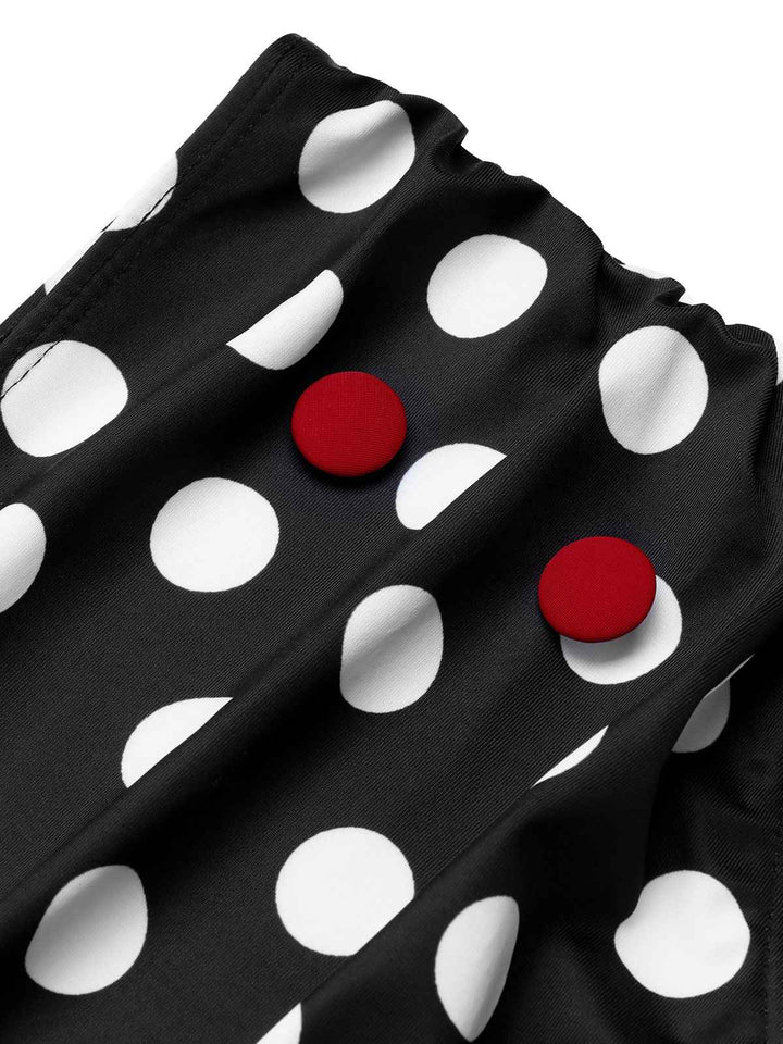 1950s Red &amp; Black Polka Dot Halter Swimsuit — vintage elegance for the modern woman