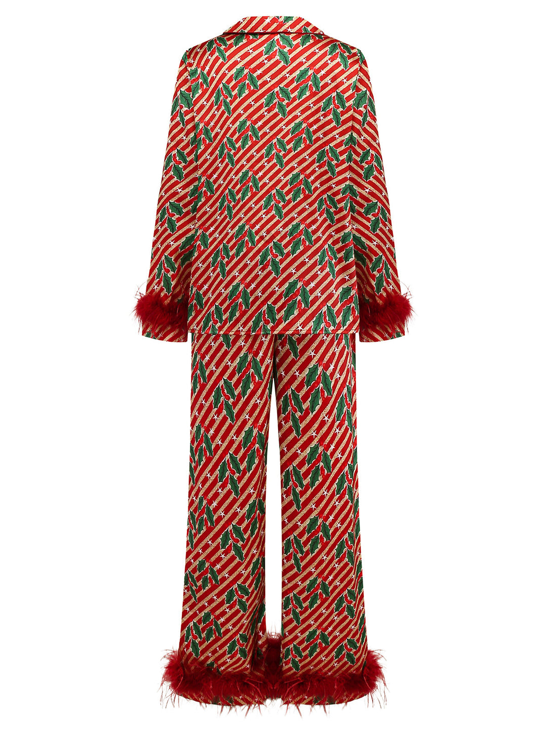 Red Holly &amp; Candy Cane Stripes Feather Pajama Set - vintage fashion, retro style, elegant red
