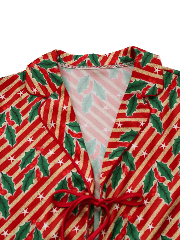 Red Holly &amp; Candy Cane Stripes Feather Pajama Set - vintage fashion, retro style, elegant red