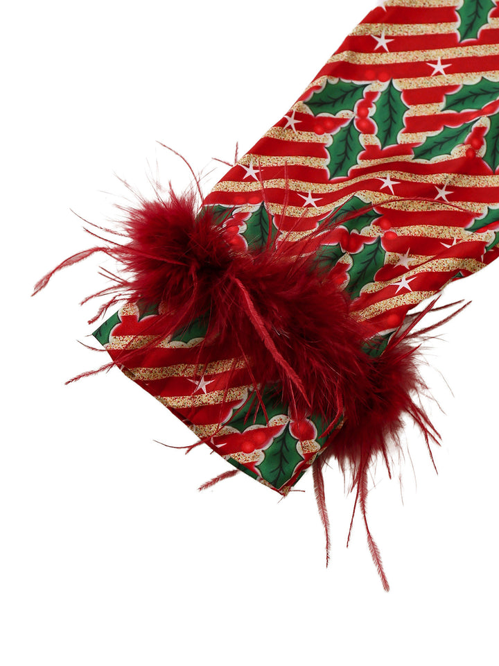 Red Holly &amp; Candy Cane Stripes Feather Pajama Set - vintage fashion, retro style, elegant red