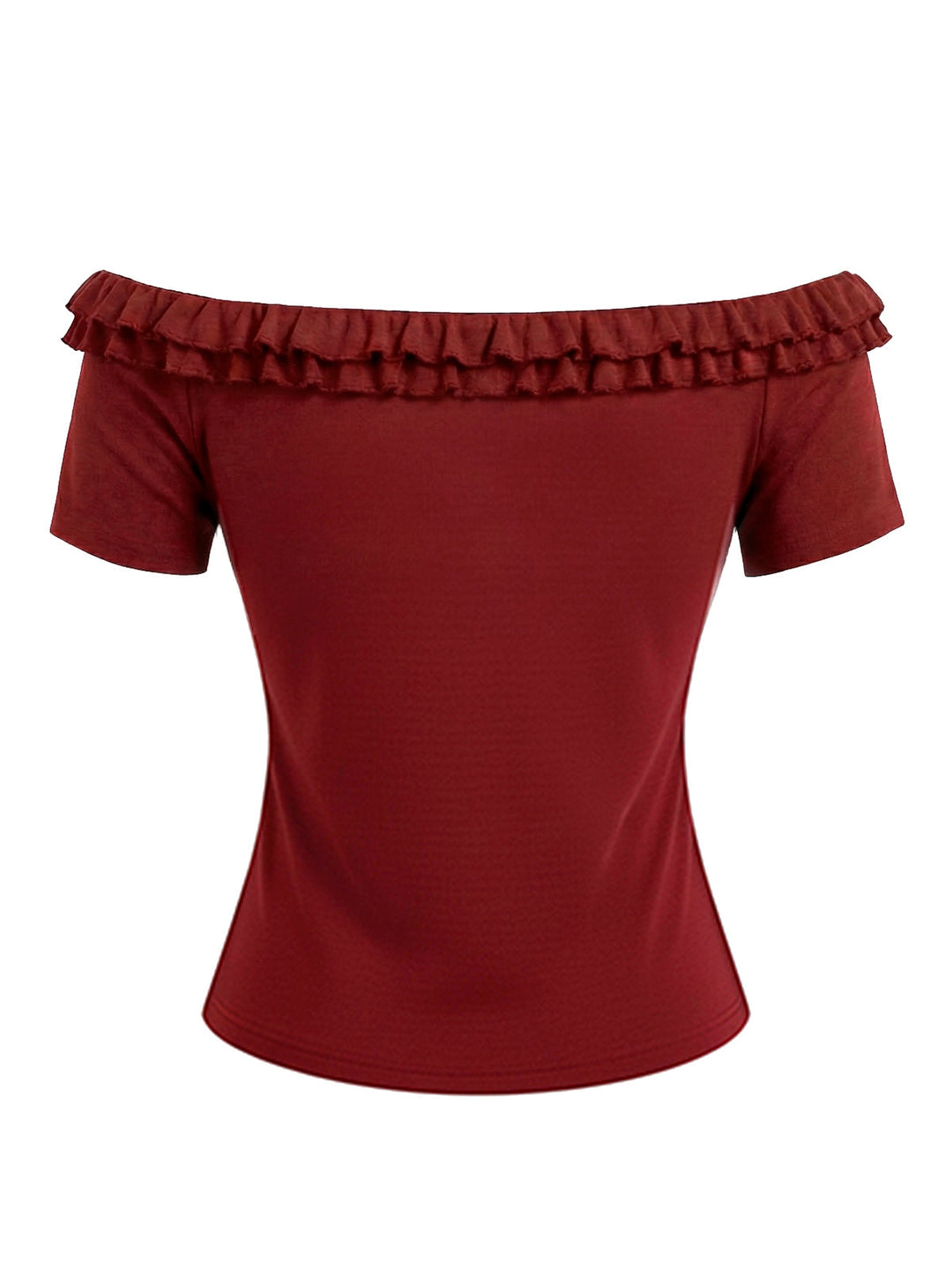 Red 1950s Off-Shoulder Double Layer Ruffled Rose Knit Top - vintage fashion, retro style, elegant red