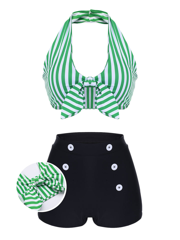 1950s Retro Halter Stripes Bikini Set - vintage fashion, retro style