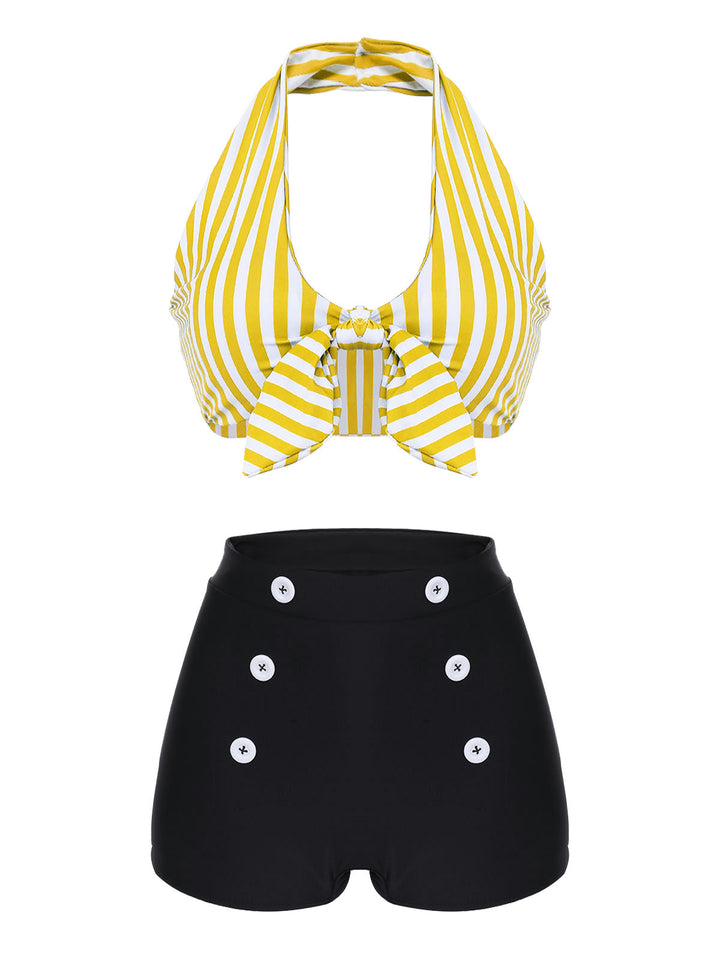 1950s Retro Halter Stripes Bikini Set - vintage fashion, retro style
