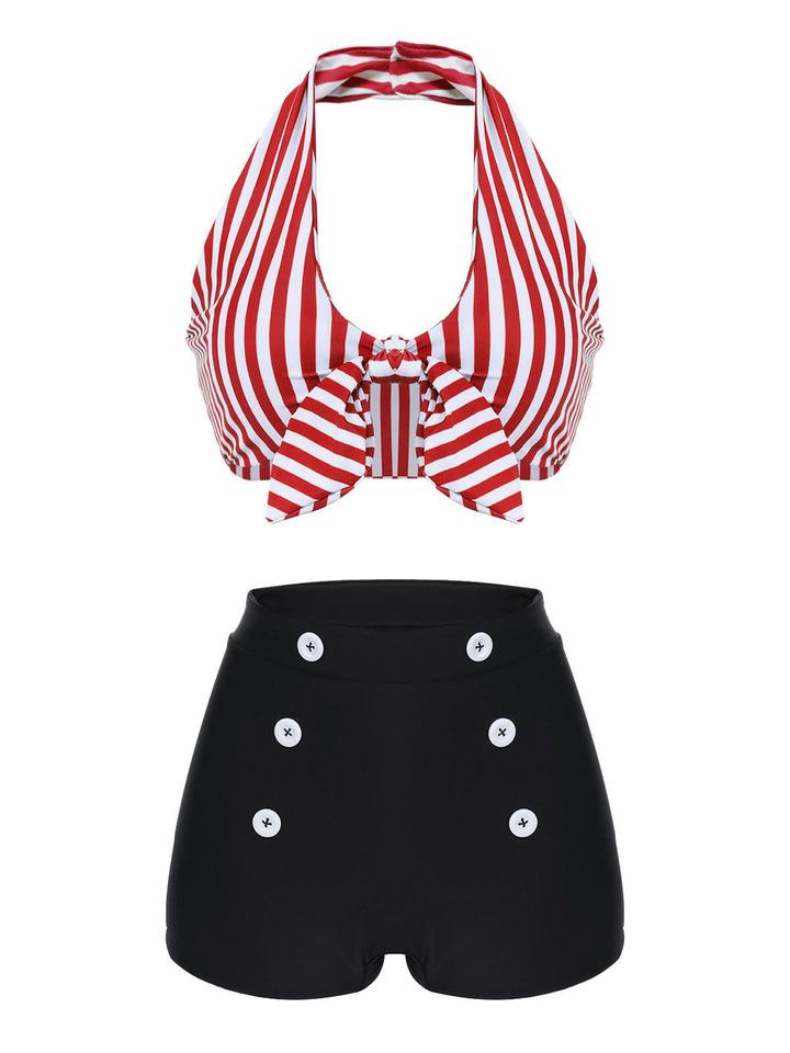 1950s Retro Halter Stripes Bikini Set - vintage fashion, retro style