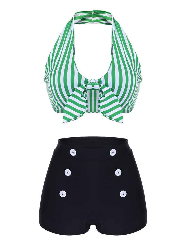 1950s Retro Halter Stripes Bikini Set - vintage fashion, retro style