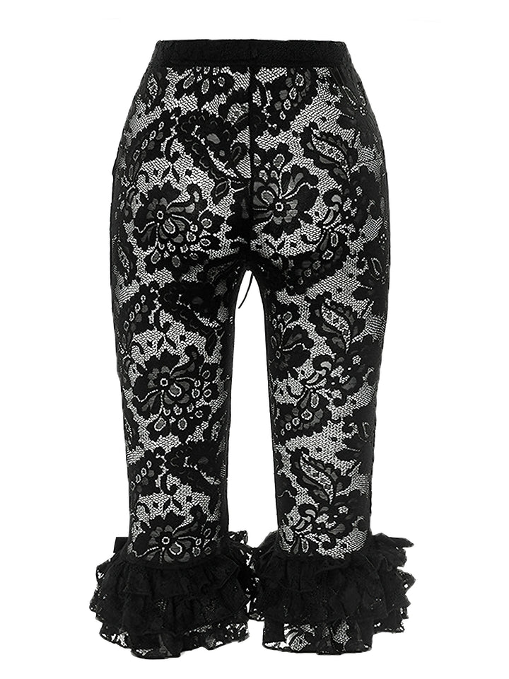 She walks in these 1950s Retro Lace Ruffles Capri Pants and the world follows
