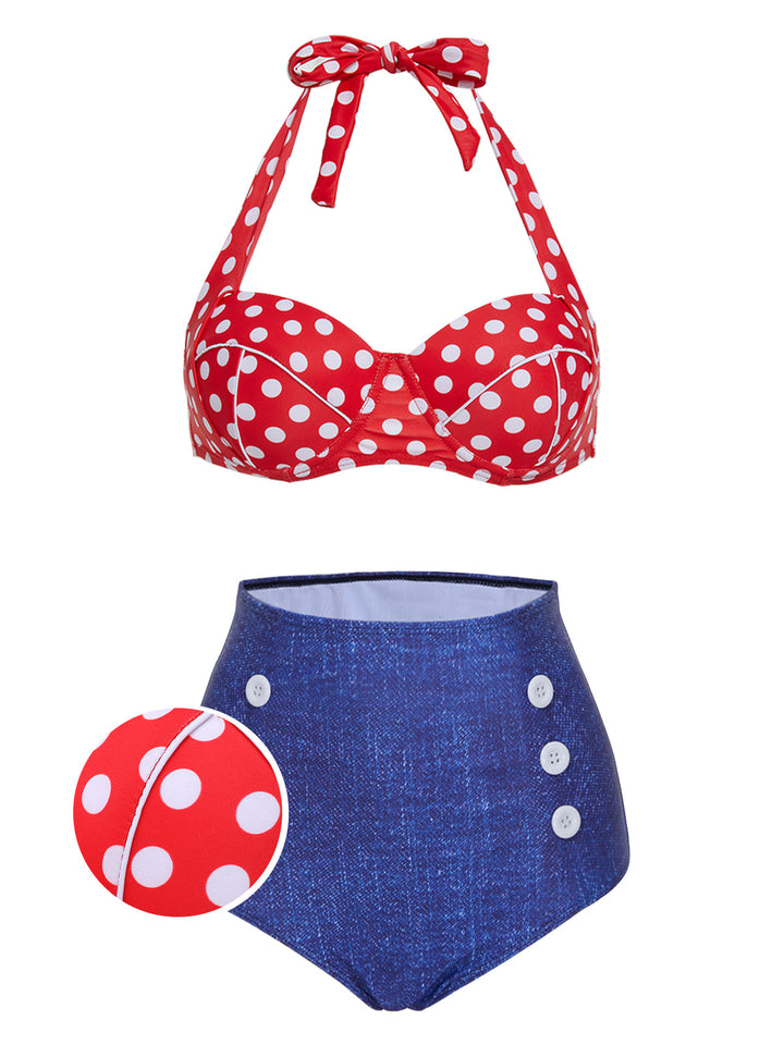 Retro Polka Dot Halter Bikini Swimsuit: timeless style reimagined
