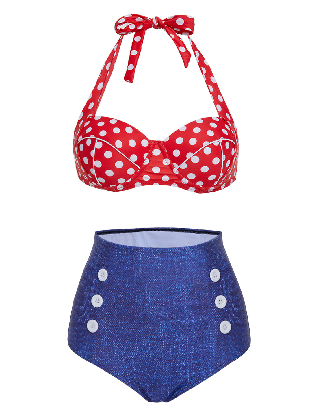 Retro Polka Dot Halter Bikini Swimsuit — vintage elegance for the modern woman
