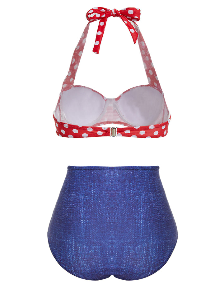 Retro Polka Dot Halter Bikini Swimsuit — vintage elegance for the modern woman