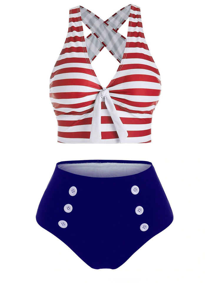 Retro Strap Stripes Criss Cross Bikini: timeless style reimagined