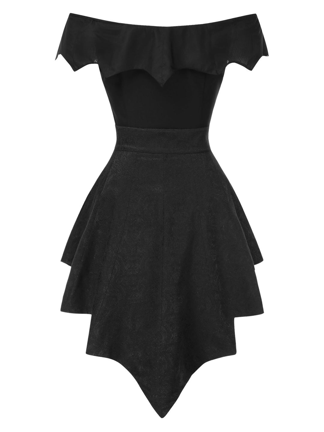 2PCS Black 1950s Gothic Bat Romper &amp; High-Low Cover-Up - vintage jumpsuit, retro fashion, classic black