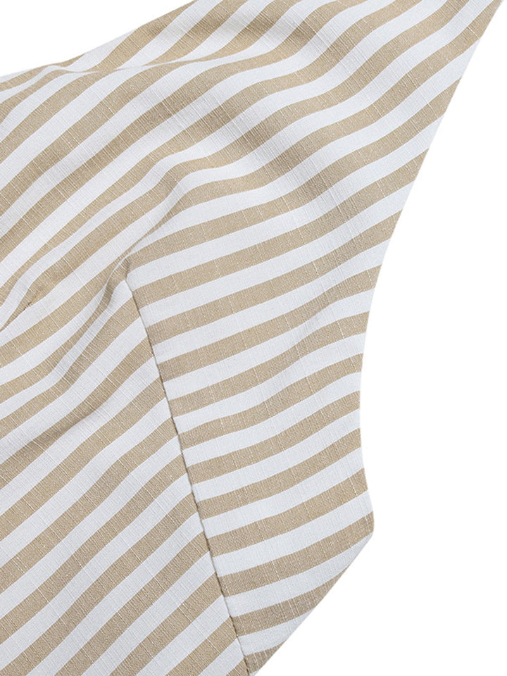 Beige 1950s Fitted Waist Halter Striped Vacation Romper - vintage jumpsuit, retro fashion
