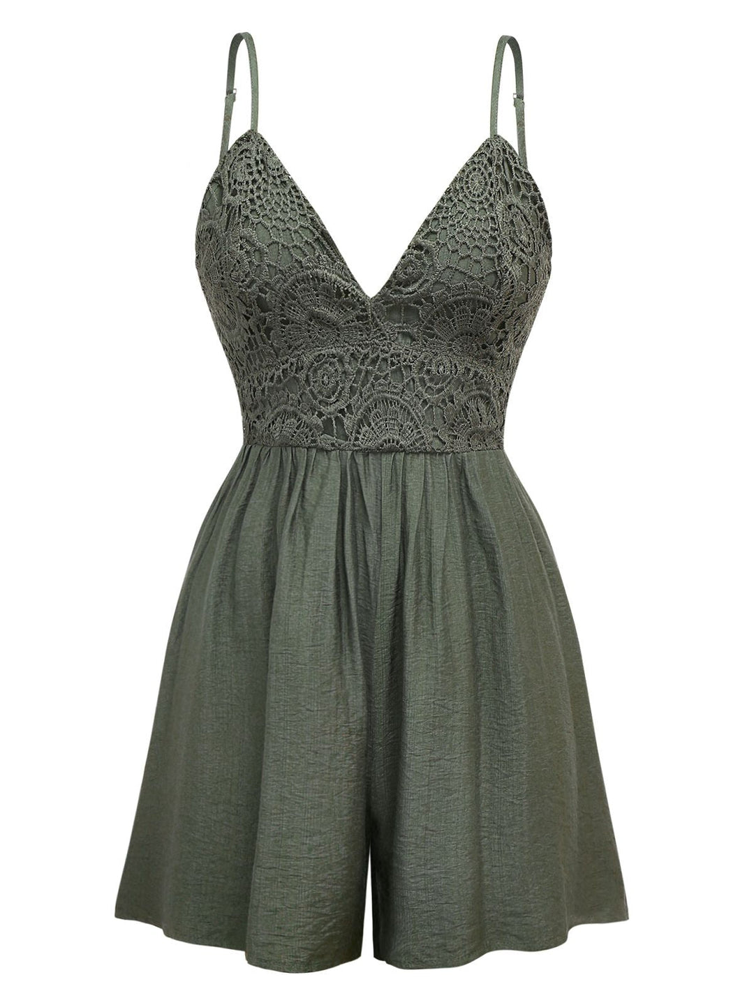 Dark Green 1950s Embroidery Patchwork Smocked Romper - vintage jumpsuit, retro fashion