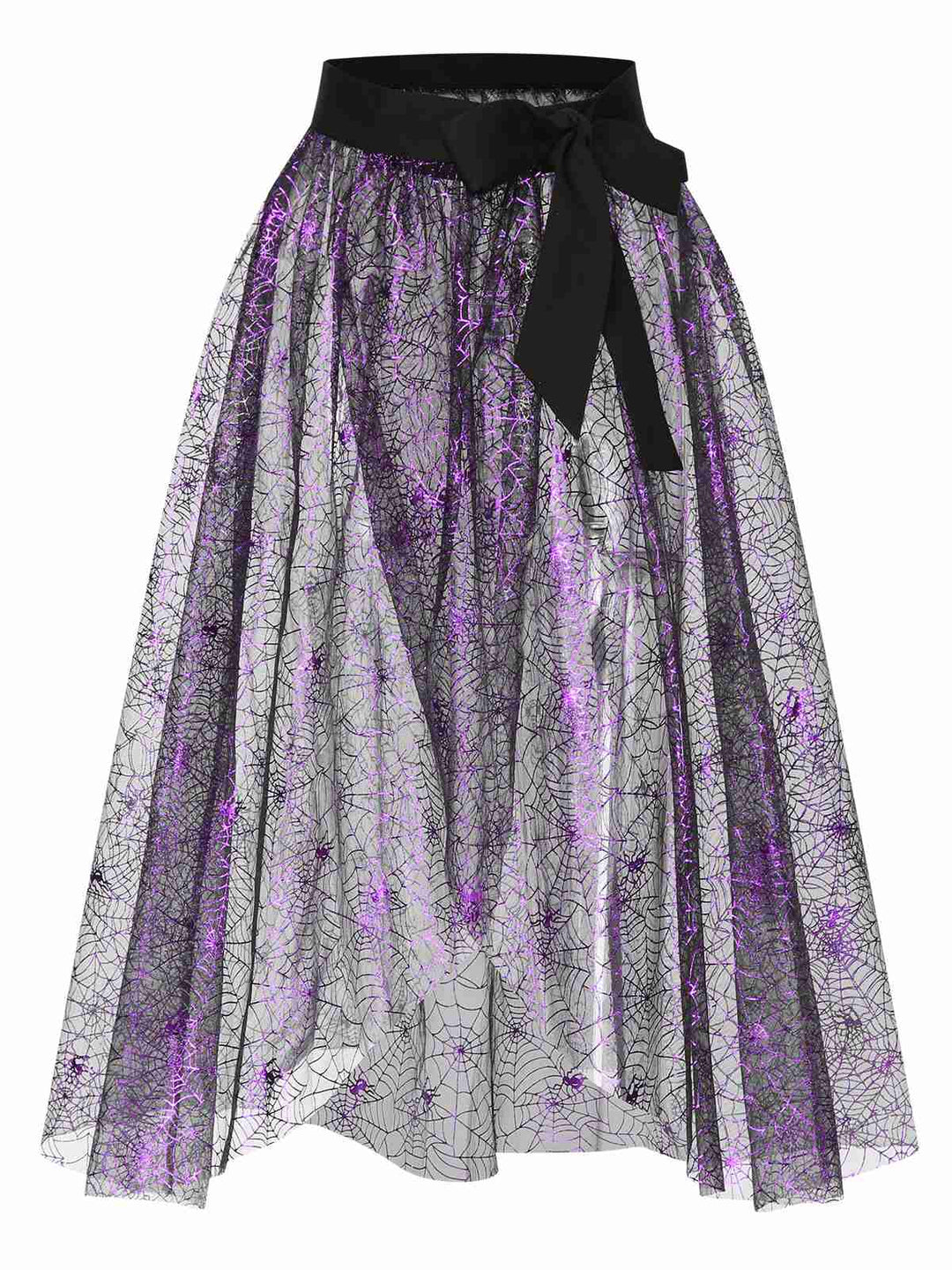 2PCS Black &amp; Purple 1950s Spiderweb Mesh Romper &amp; Skirt Cover-Up - vintage skirt, retro style, classic black