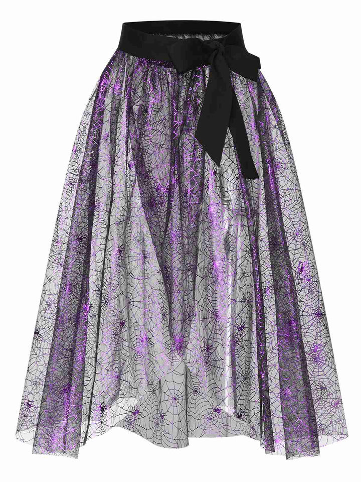 2PCS Black &amp; Purple 1950s Spiderweb Mesh Romper &amp; Skirt Cover-Up - vintage skirt, retro style, classic black