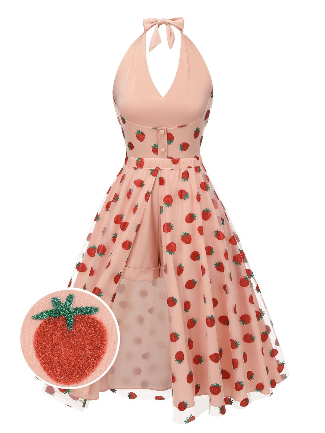 2PCS Pink 1950s Halter Strawberry Romper &amp; Umbrella Skirt - vintage skirt, retro style