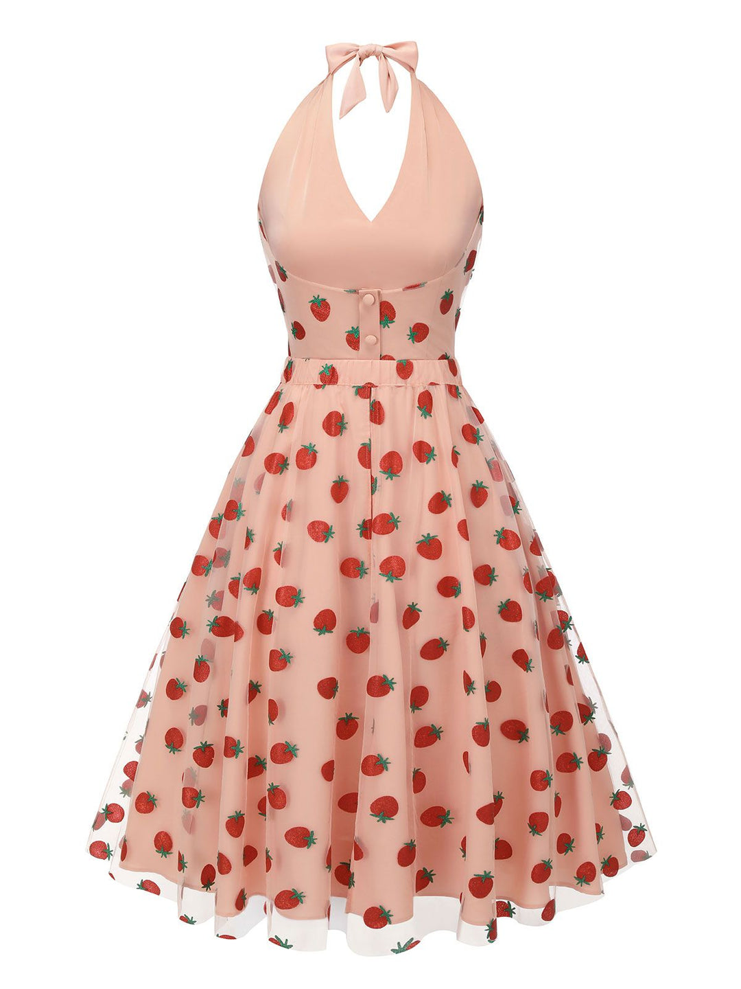 2PCS Pink 1950s Halter Strawberry Romper &amp; Umbrella Skirt - vintage skirt, retro style
