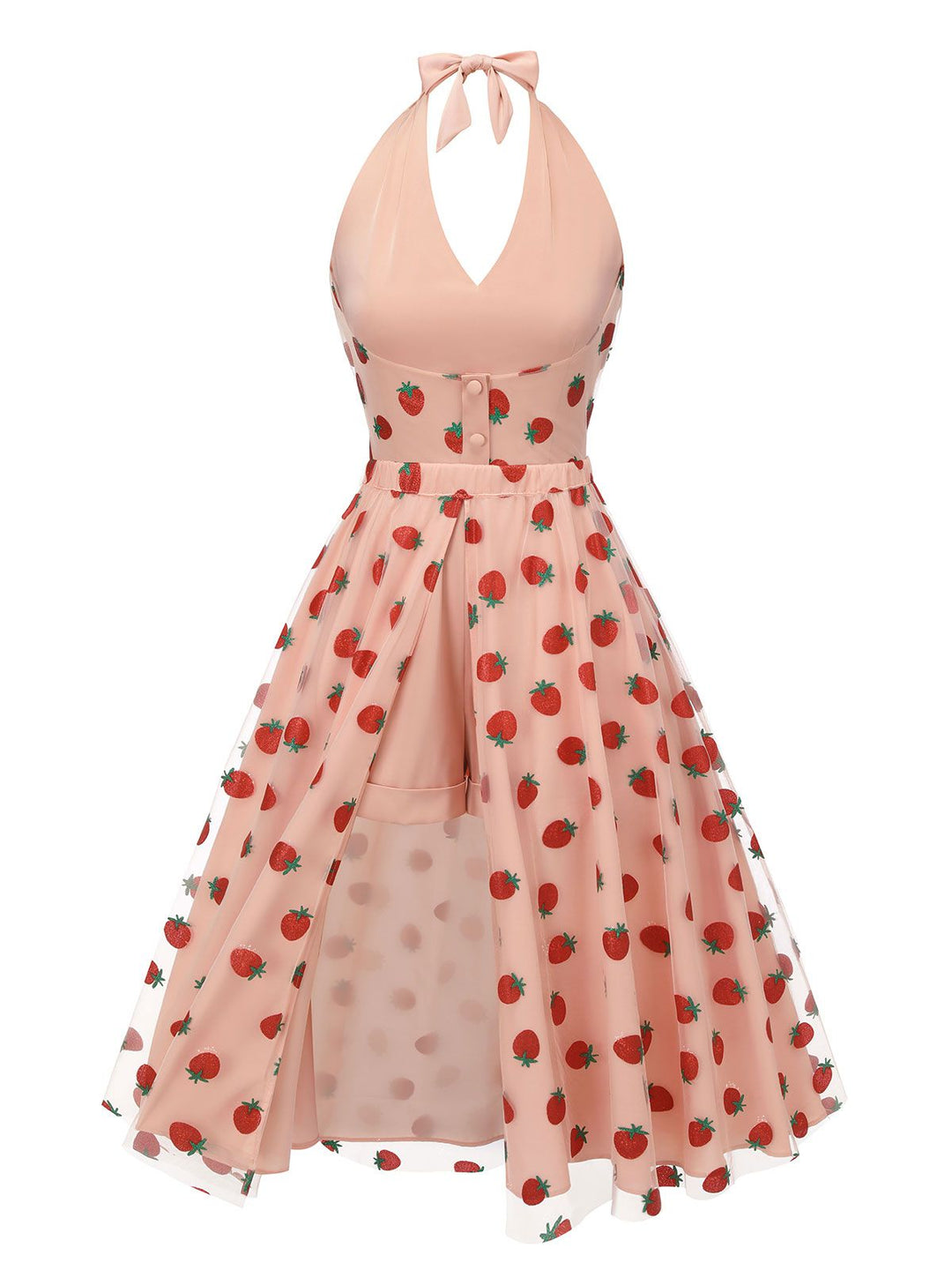 2PCS Pink 1950s Halter Strawberry Romper &amp; Umbrella Skirt - vintage skirt, retro style