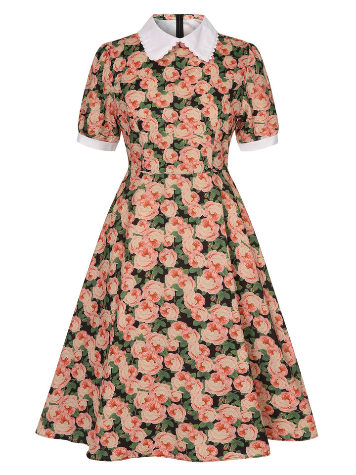 1950s Rose Lapel Puff Swing Dress, vintage dress, retro fashion, rockabilly, pin-up fashion - perfect for women who love vintage and retro fashion