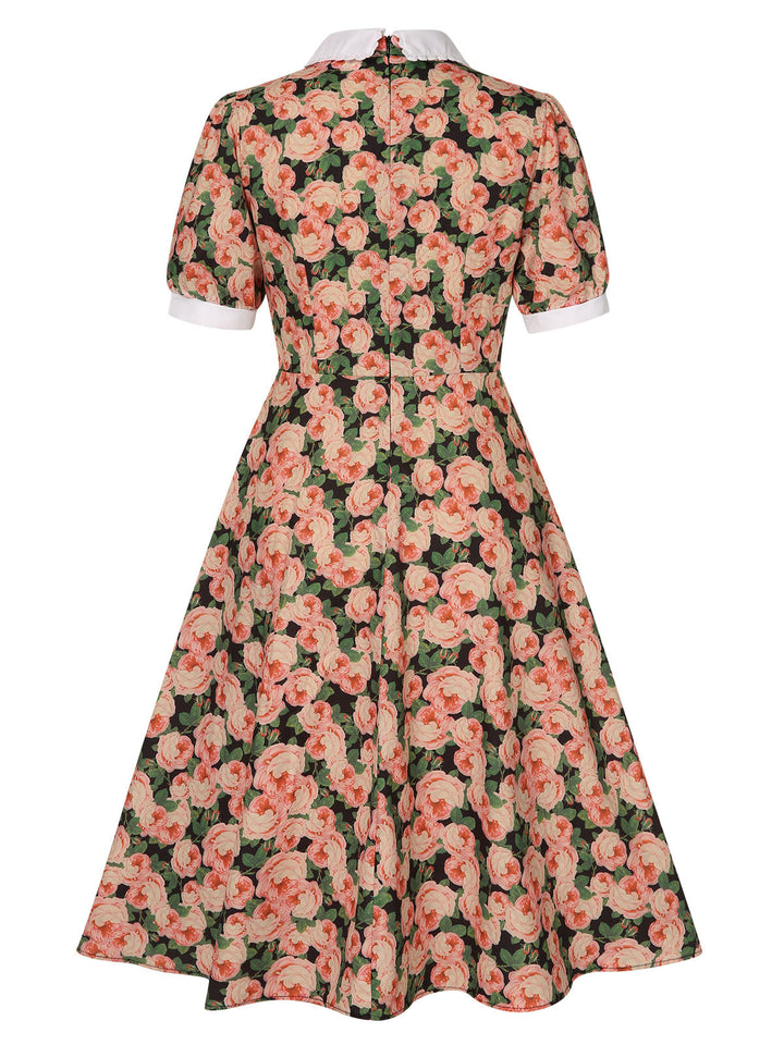 1950s Rose Lapel Puff Swing Dress, vintage dress, retro fashion, rockabilly, pin-up fashion - perfect for women who love vintage and retro fashion