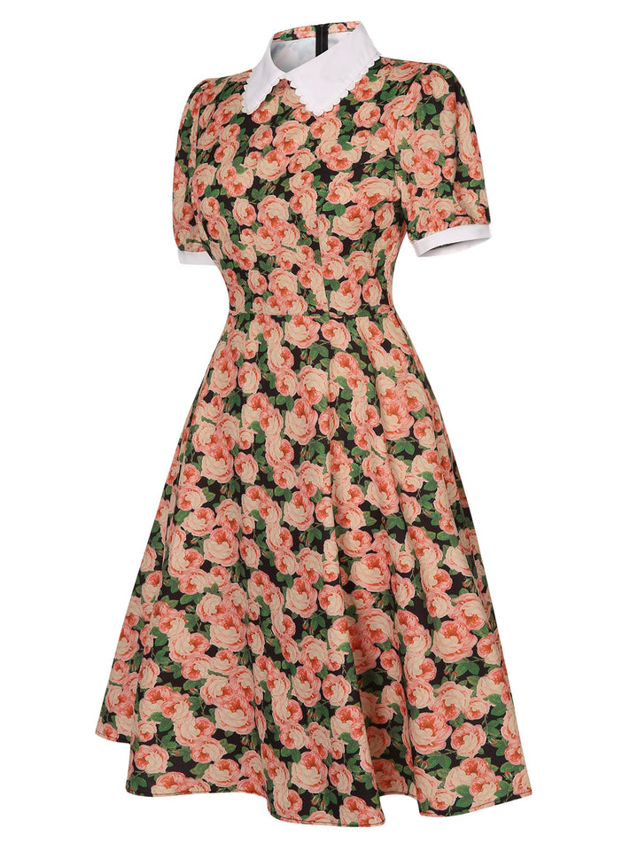 1950s Rose Lapel Puff Swing Dress, vintage dress, retro fashion, rockabilly, pin-up fashion - perfect for women who love vintage and retro fashion